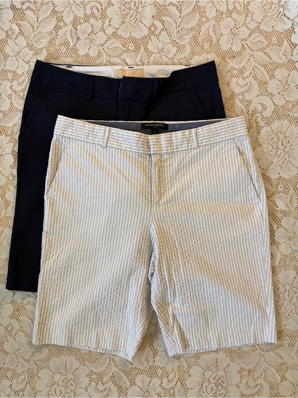 Banana Republic Striped Seersucker Bermuda Shorts & Navy Bermuda Shorts
